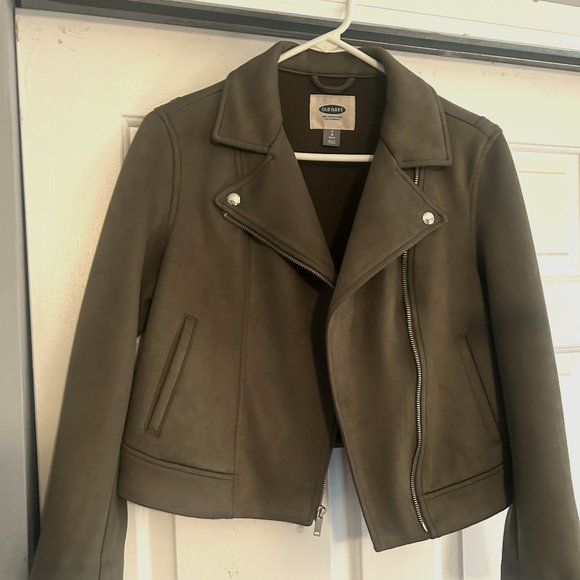 Old Navy Jackets & Blazers - Old Navy Olive Green Faux Suede Moto Jacket – Small Petite